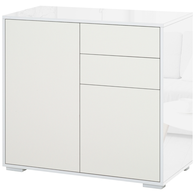 HOMCOM Aufbewahrungsschrank mit 2 Schubladen, 2 Türen, mit Kippschutz, für Wohnzimmer, Schlafzimmer, 79 x 36 x 74 cm, Weiß