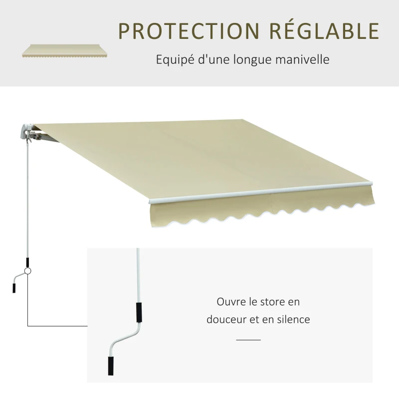 Outsunny Store banne Manuel rétractable alu. Angle Réglable Polyester imperméabilisé Haute densité 3,5L x 2,5l m Beige