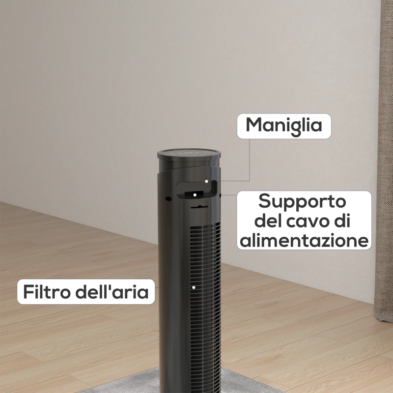 HOMCOM Ventilatore a Torre 45W a 4 Modalità e 3 Velocità con Timer da 12h, in ABS, Ø31.5x93 cm, Nero