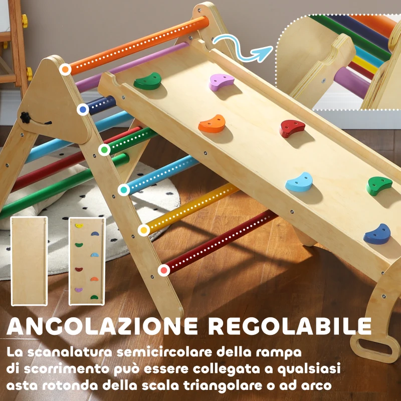 AIYAPLAY Gioco Arrampicata Bambini con Triangolo e Arco Montessori e Rampa con Pietre in Legno di Pino, 178x64.5x63 cm