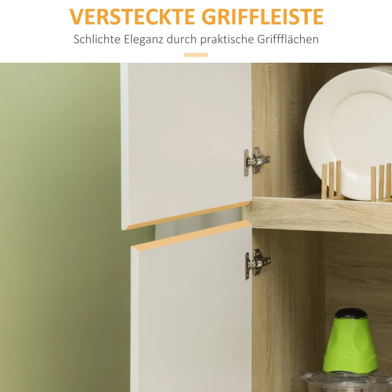 HOMCOM Sideboard, Schrank, 4 Fächer, versteckte Griffleisten, Kippschutz, Holz+Stahl, weiß+natur, 100 x 41,5 x 107cm