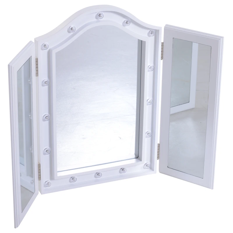 HOMCOM Miroir de Maquillage Miroir de Courtisie Lumière LED Triple de Pliage Charge USB Hollywood MDF Blanc