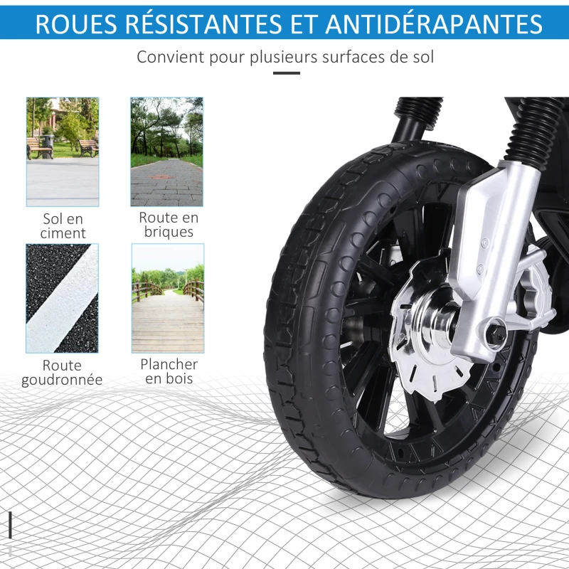HOMCOM Moto électrique pour Enfants de 3-6 ans 25 W 6 V 3 Km/h Effets Lumineux et sonores roulettes Amovibles Charge max. 30 kg Bleu(m-6)