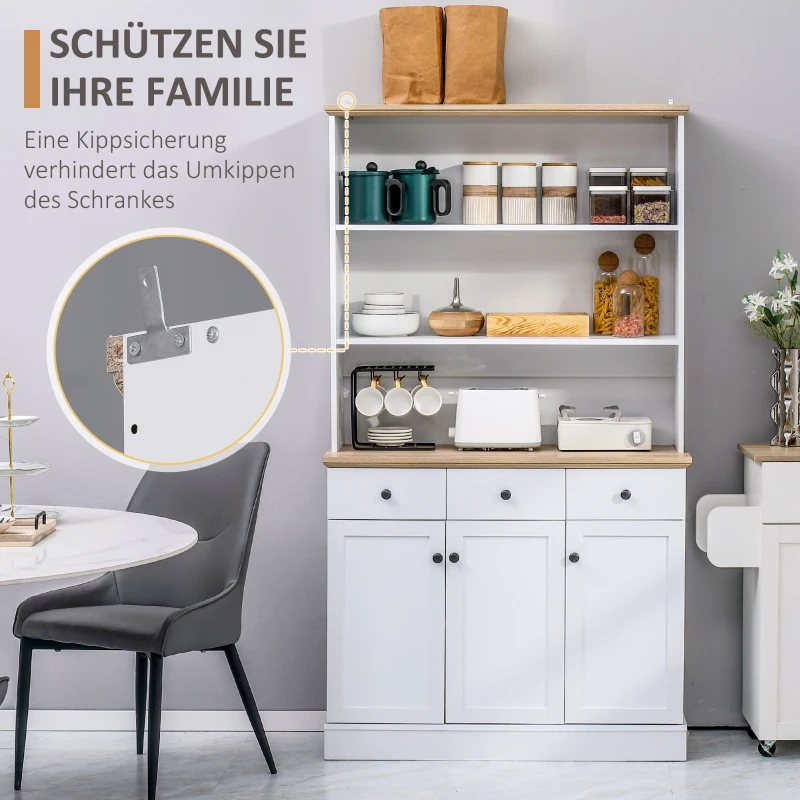 HOMCOM Küchenschrank, 3 Schubladen, Arbeitsplatte in Holzoptik, großes Schrankfach, weiß, 101 x 39 x 180,5 cm