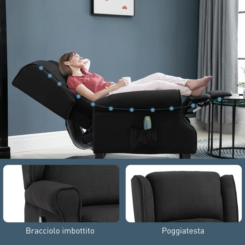 HOMCOM Poltrona Relax Massaggiante Reclinabile con Telecomando, 78x83x101cm, Nero
