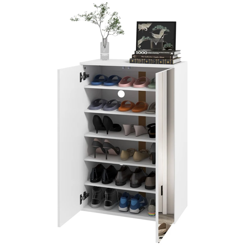 HOMCOM Mueble Zapatero con Espejo para 18 Pares de Zapatos con 5 Estantes Ajustables para Recibidor 60x32x95 cm Blanco