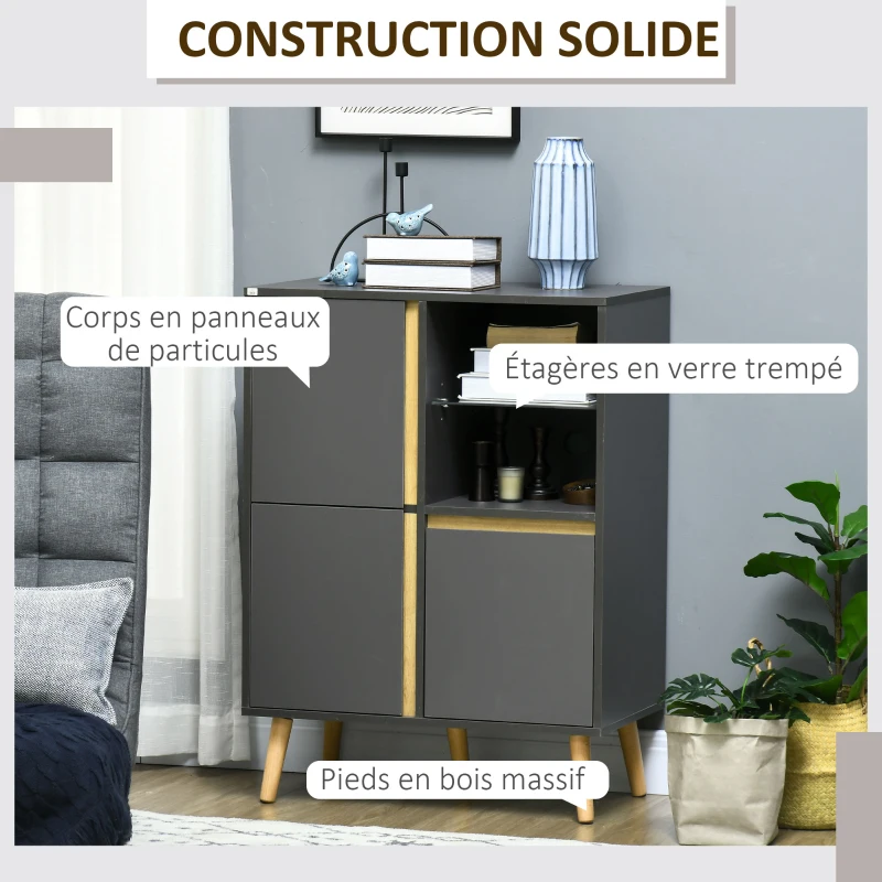 HOMCOM Meuble de rangement design modene avec étagères réglables et pieds en bois massif 70 x 40 x 96,1 cm gris foncé