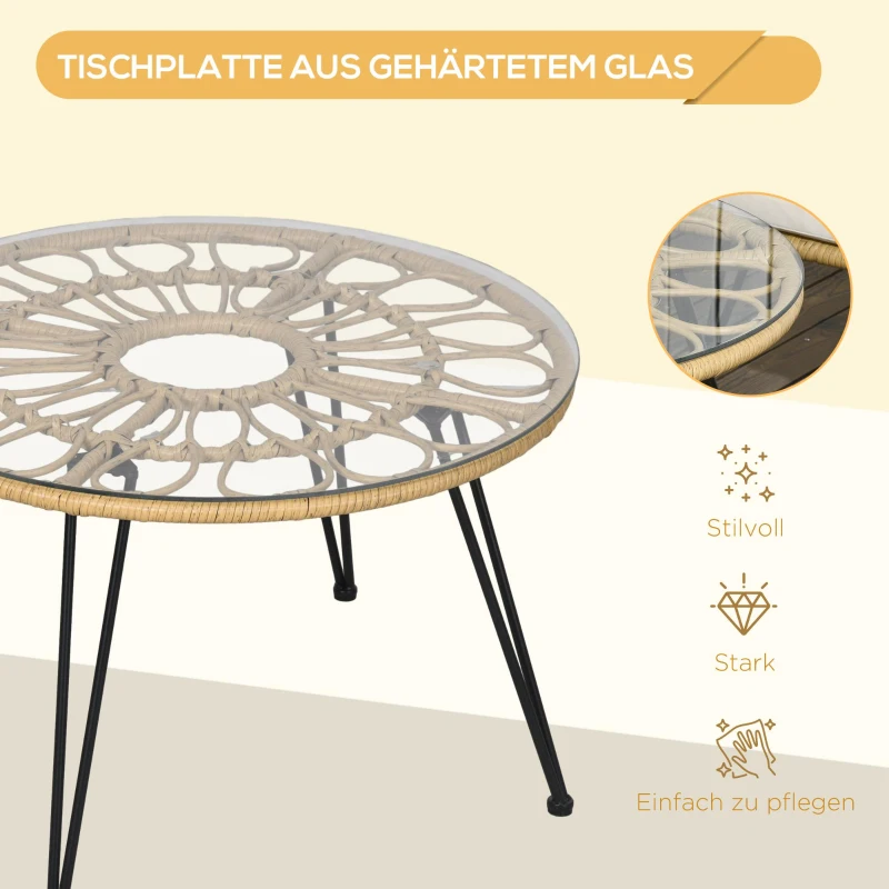 Outsunny 5-teilige Gartensitzgruppe, Boho-Stil, 1 Esstisch & 4 Stühle, Auflagen, Polyrattan, Beige/Natur