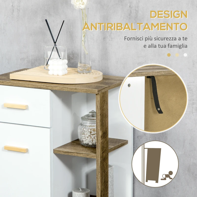 kleankin Mobile Bagno Moderno con Armadietto, Cassetto e Ripiani in Legno, 50x30x89cm, Bianco