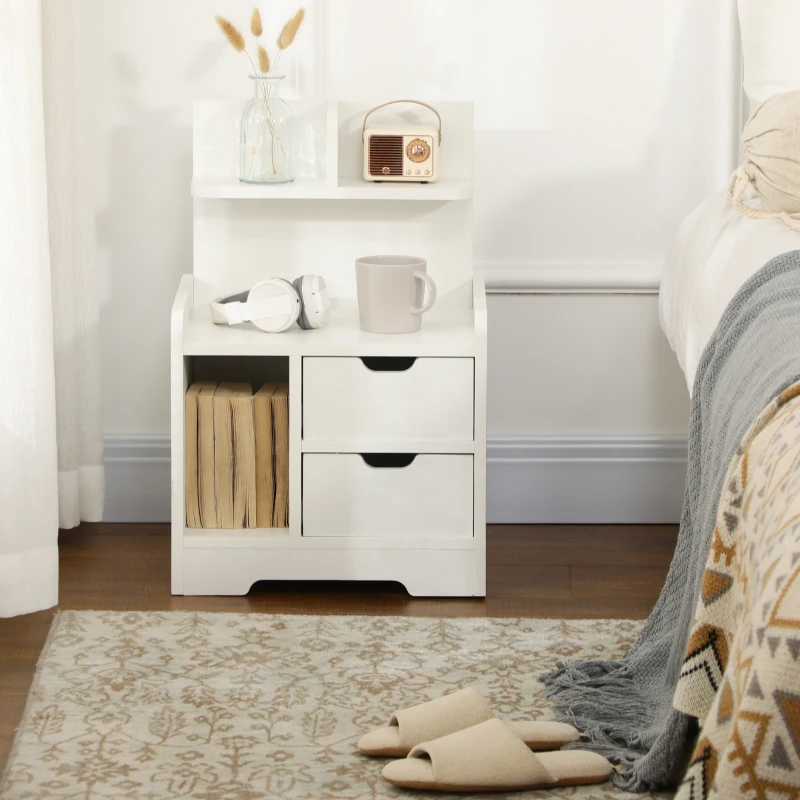 HOMCOM Mesilla de Noche con 2 Cajones y 3 Compartimientos de Almacenajes para Salón Dormitorio Carga 30 kg 40x30x60 cm Blanco