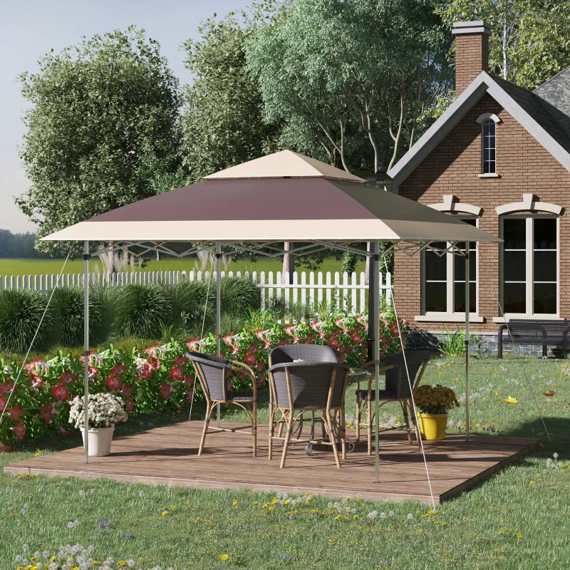 Outsunny Faltpavillon Pop-Up-Zelt Gartenpavillon Rollentasche Oxford-Gewebe 3,6 x 3,6 m Dunkelbraun + khaki