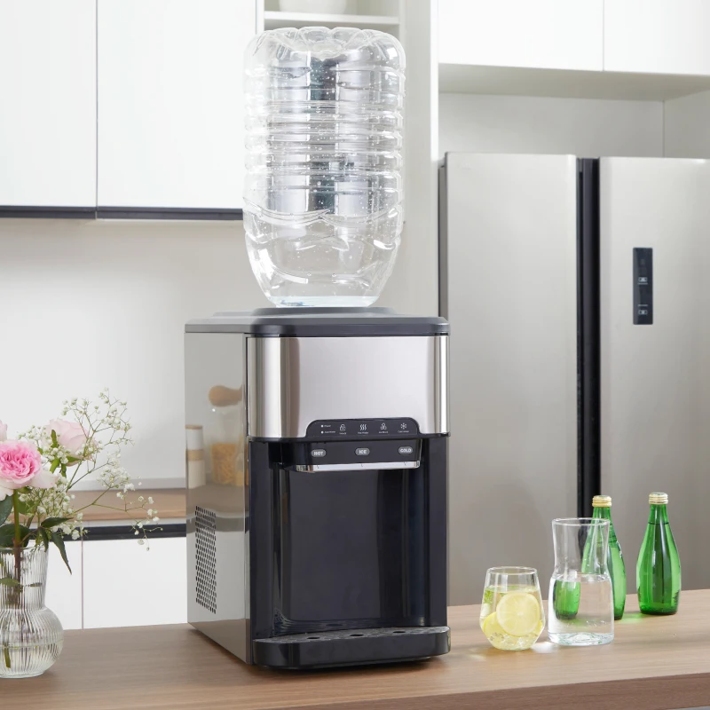 HOMCOM Kombi-Wasserspender, Eiswürfelfunktion, heißes und kaltes Wasser, Stahl, schwarz, 42,8 x 27,8 x 50 cm