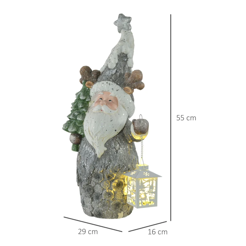 HOMCOM Weihnachtsdeko, Weihnachtsmann mit Tanne und Laterne, warme LED-Beleuchtung, Batteriebetrieb, In- und Outdoor, 55 cm