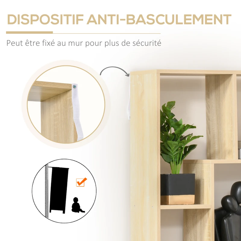 HOMCOM Bibliothèque étagère Zig zag Design Contemporain 70L x 24l x 178H cm Panneaux Particules Bois naturel