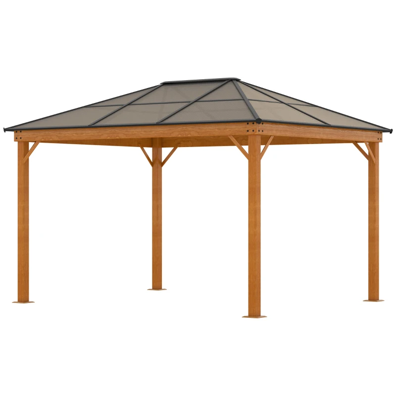 Outsunny Pavillon, Dach aus Polycarbonat, 4 Seitenwände und Fliegennetze, Stahlrahmen, khaki, 3 x 3,60 x 2,70 m