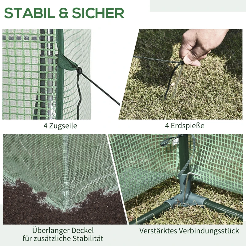 Outsunny Foliengewächshaus Innenhof Balkon Mini-Tragbarer Metallrahmen warmer Gartenschuppen Stahl PE-Kunststoff Grün 100 x 50 x 150 cm