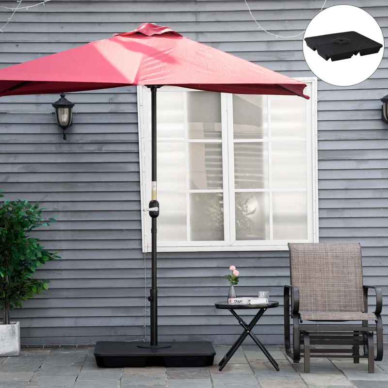 Outsunny Pied de parasol carré poids de supports pour parasol avec 4 plaques PP - A remplir d'eau ou de sable jusqu'à 80 kg - 89 x 89 x 11 cm noir