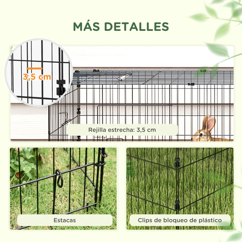 PawHut Jaula para Animales Pequeños de Acero con Puertas y Tela Superior para Conejos Chinchillas Gallinas 220x85x70 cm Verde