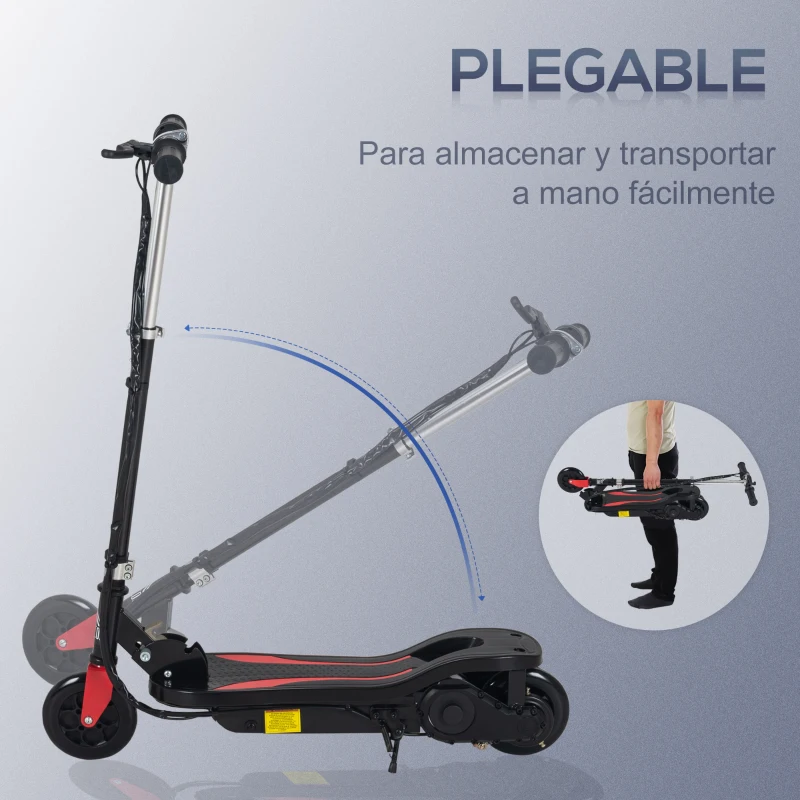 HOMCOM Patinete Eléctrico Plegable para Niños de 7-14 Años Máx. 50 kg Scooter con Velocidad Max. 12 km/h Altura Ajustable Interruptor de Arranque y Frenos 75x36x82-93 cm Negro