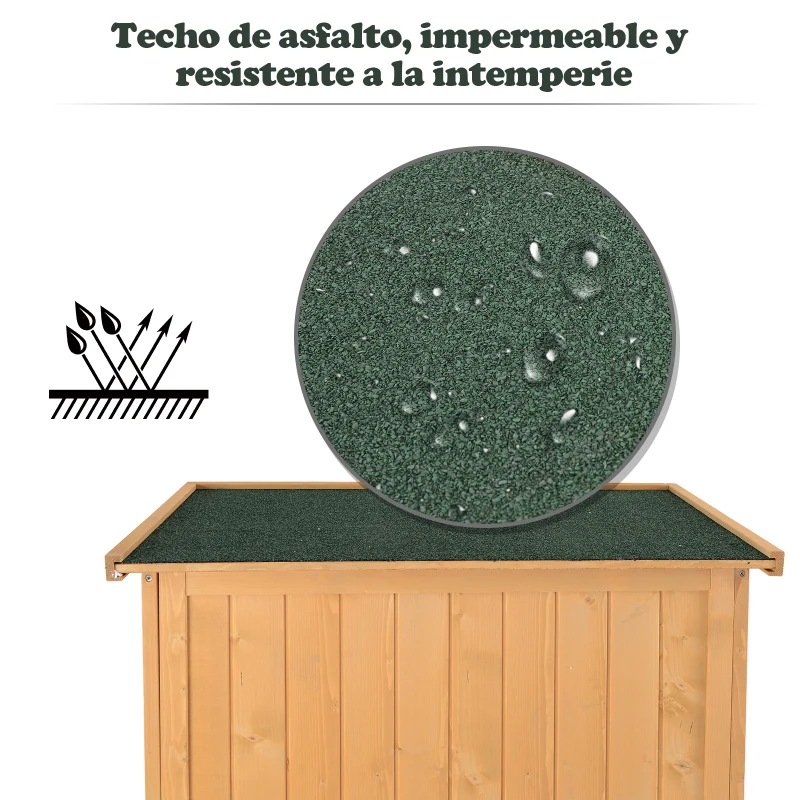 Outsunny Cobertizo de Madera Caseta Exterior Armario para Herramientas de Jardinería Persiana Delantera Compartimientos de Diferentes Tamaños 87x46.5x160cm Madera Maciza