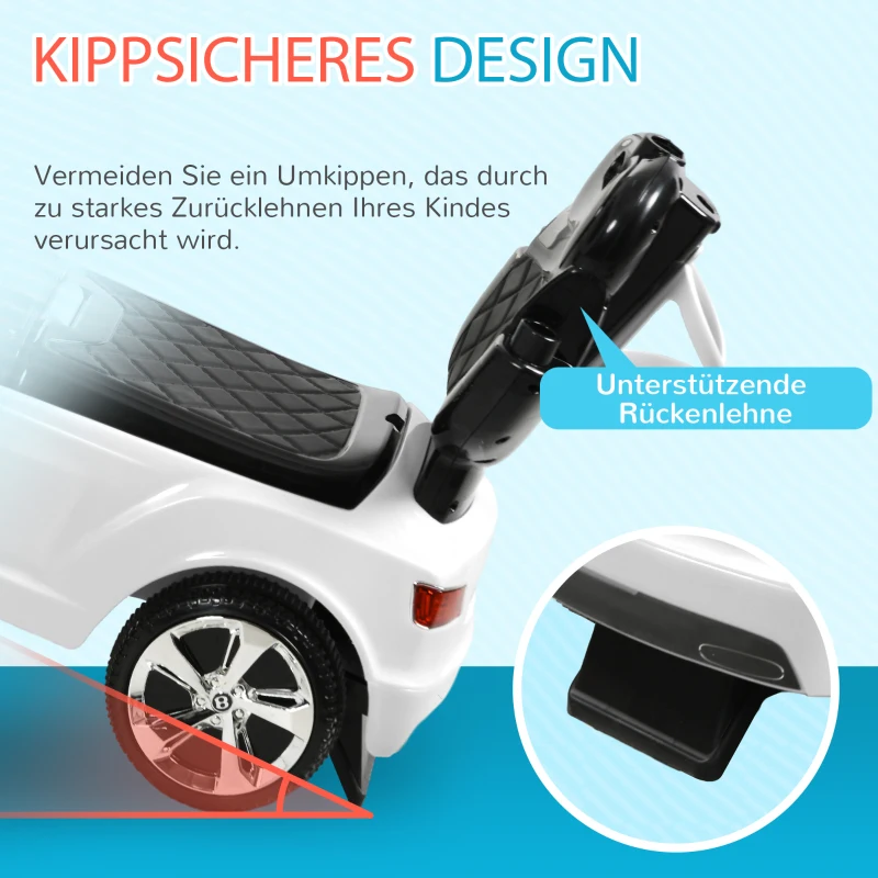 AIYAPLAY 3-in-1 Rutschauto, abnehmbare Schiebestange, Hupe, Musik, Stauraum, für 1-3 Jahre, Weiß