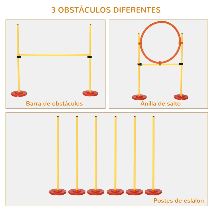 PawHut Equipo de Entrenamiento de Agilidad para Perros con Obstáculos de Salto Aro Valla de Altura Ajustable Amarillo