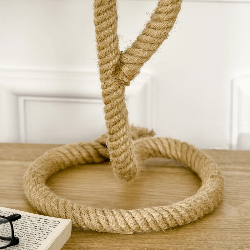 HOMCOM Nautical Table Lamp with Rope Base for E27 LED Halogen Bulb, Desk Fabric Light, Bedroom, Living room, Study