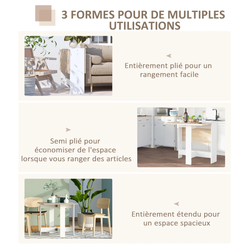 HOMCOM Table de cuisine pliable 103L x 76l x 74H cm en bois bicolore chêne blanc