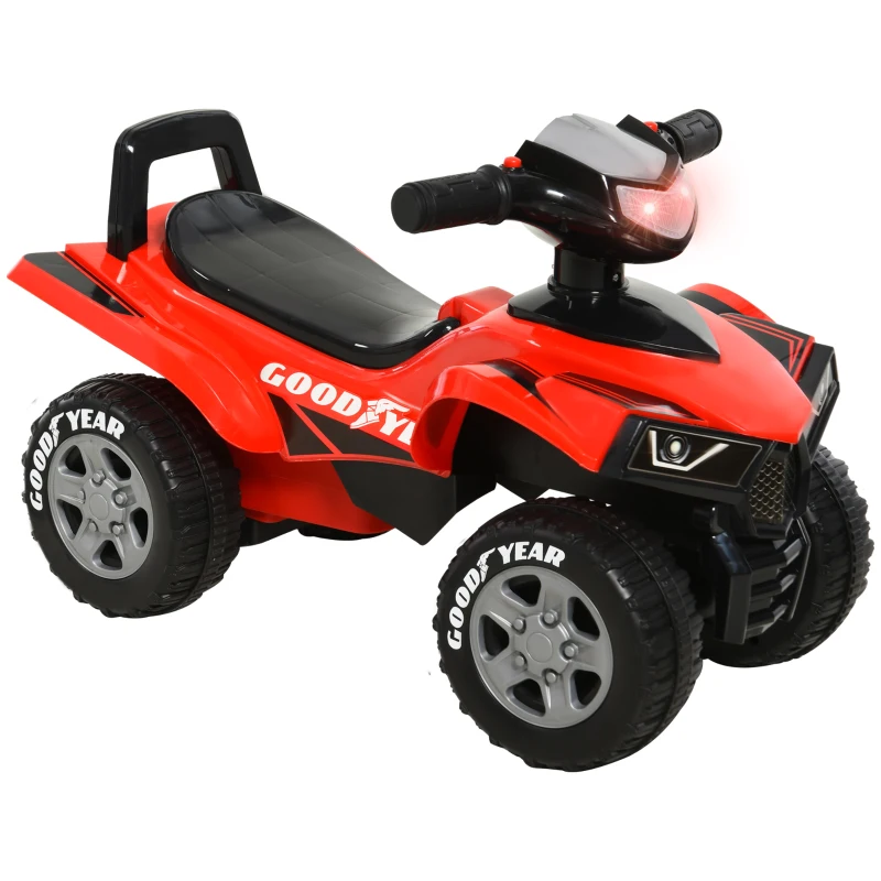HOMCOM Quad Correpasillos para Niños Mayores de 18-36 Meses Coche Cuatrimoto con Funciones de Luces Bocina y Espacio Secreto de Almacenaje 60x31x42 cm Rojo