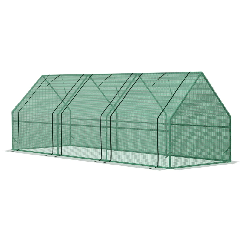 Outsunny Invernadero de Exterior Invernadero de Jardín 270x90x90 cm Tipo Caseta con 3 Ventanas Marco de Acero y Cubierta de PE 140g/㎡ para Cultivo Plantas Flores Tomates Verde