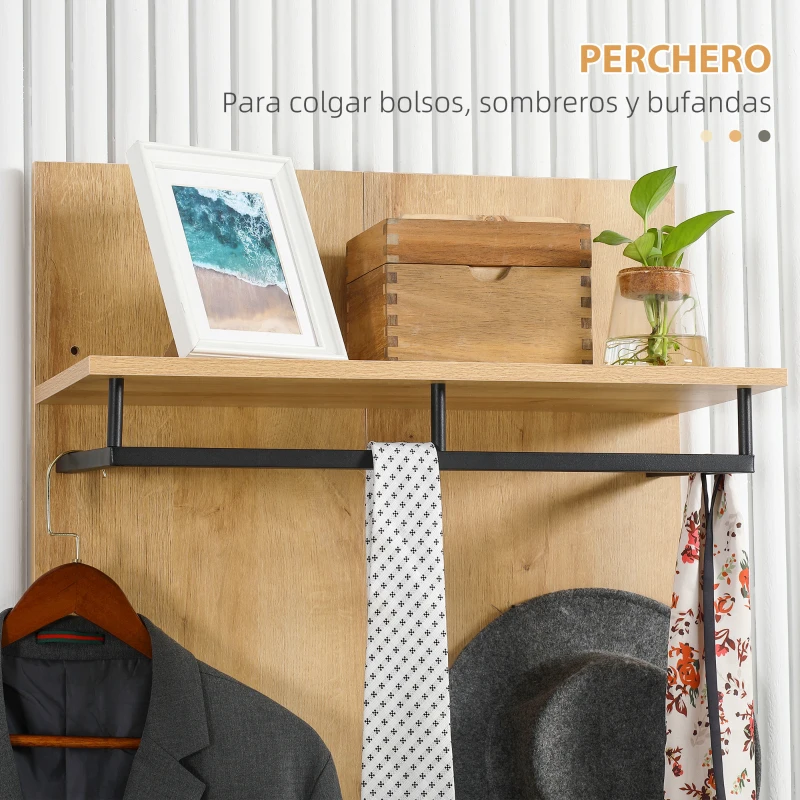 HOMCOM Mueble de Entrada Recibidor Incluye Perchero con Estante y Ganchos Banco Zapatero 60x28x120 cm y 60x35x45 cm Natural