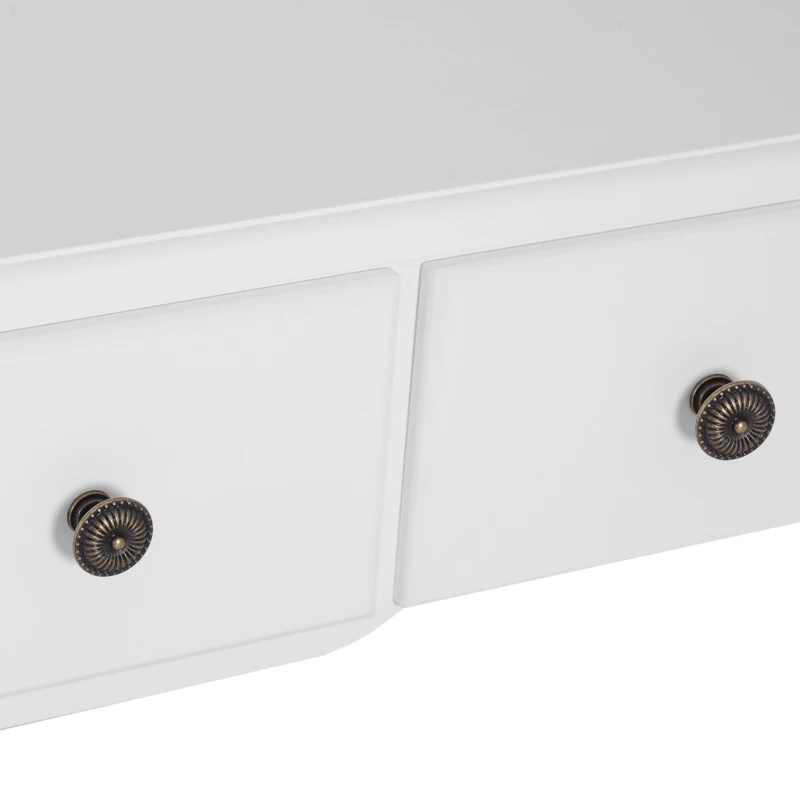 HOMCOM Tocador + Taburete y Espejo Mesa Maquillaje 5 Cajones Blanco Negro Mesa MDF (Blanco)