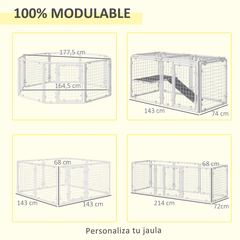 Pawhut Valla Metálica para Mascotas Parque para Conejos Conejera con 9 Paneles Puerta con Pestillo y Escalera para Cobayas Gatos Cachorros Diseño DIY 68x68x2,5 cm Blanco