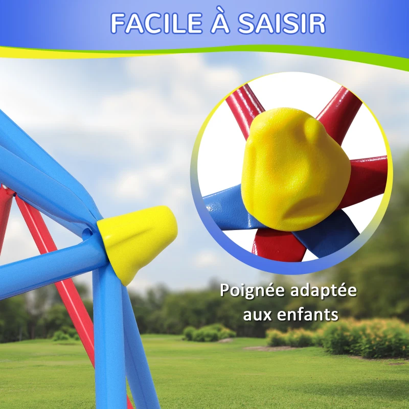 Outsunny Dôme d'escalade enfant cage d'escalade structure en métal charge max. 180 kg assemblage facile 183 cm multicolore