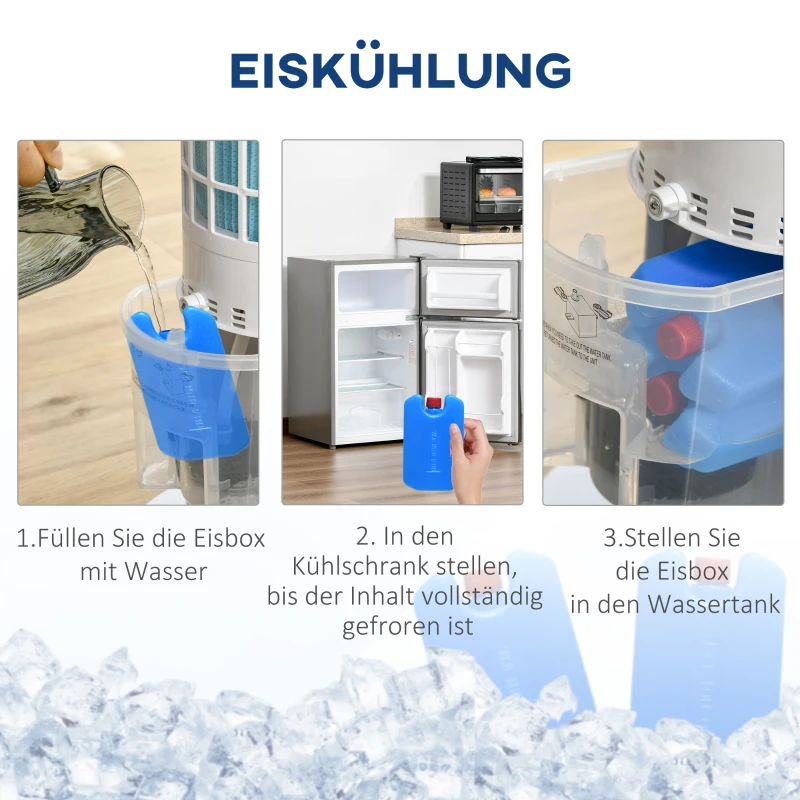 HOMCOM Turmventilator mit Wasserkühlung und Fernbedienung 60W 20㎡ 30 cm x 30 cm x 100,8 cm 3 Modi Weiß