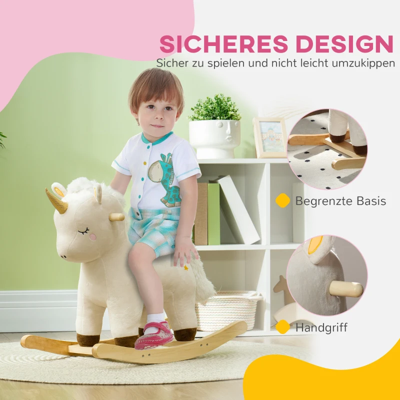 AIYAPLAY Schaukelpferd im Einhorn-Design, mit Soundeffekten, weicher Sitz, für Kinder im Alter von 2-4 Jahren, Weiß