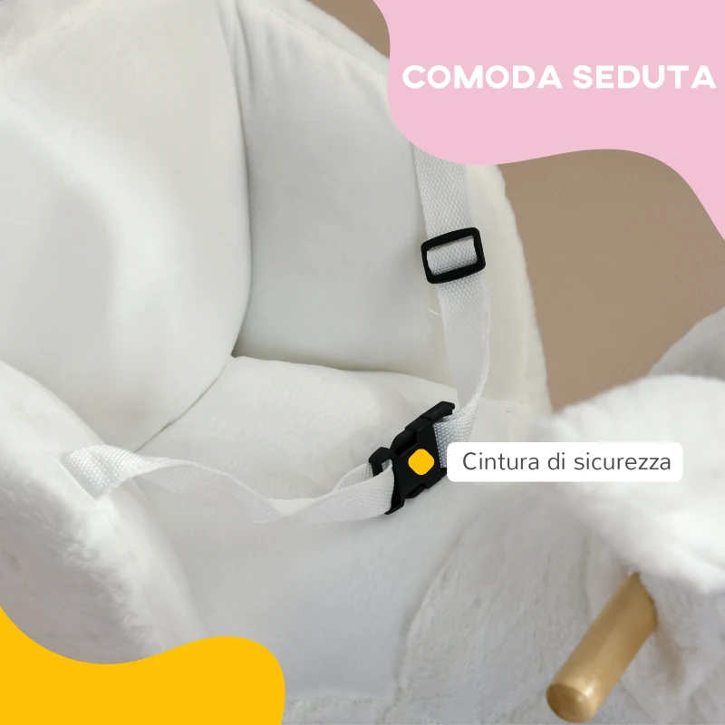 HOMCOM Animale a Dondolo a forma di Coniglio con Suoni e Cintura di Sicurezza, 60x33x50 cm, Bianco