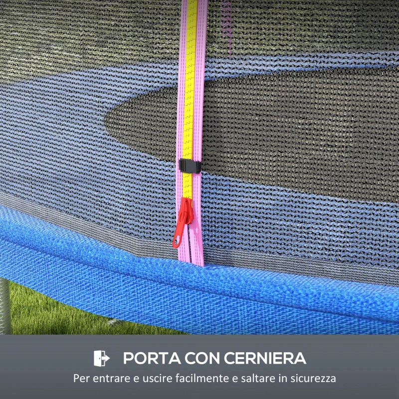 SPORTNOW Rete di Protezione per Trampolini a 8 Pali con Ingresso con Cerniera, in PE, Ø366x180 cm, Nero e Rosa