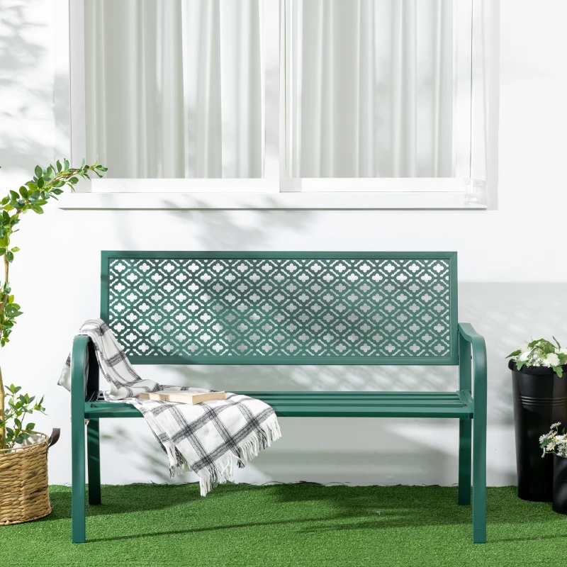 Outsunny Gartenbank aus Metall, 2-Sitzer, wetterbeständig, 127 cm x 63 cm x 83 cm, Grün