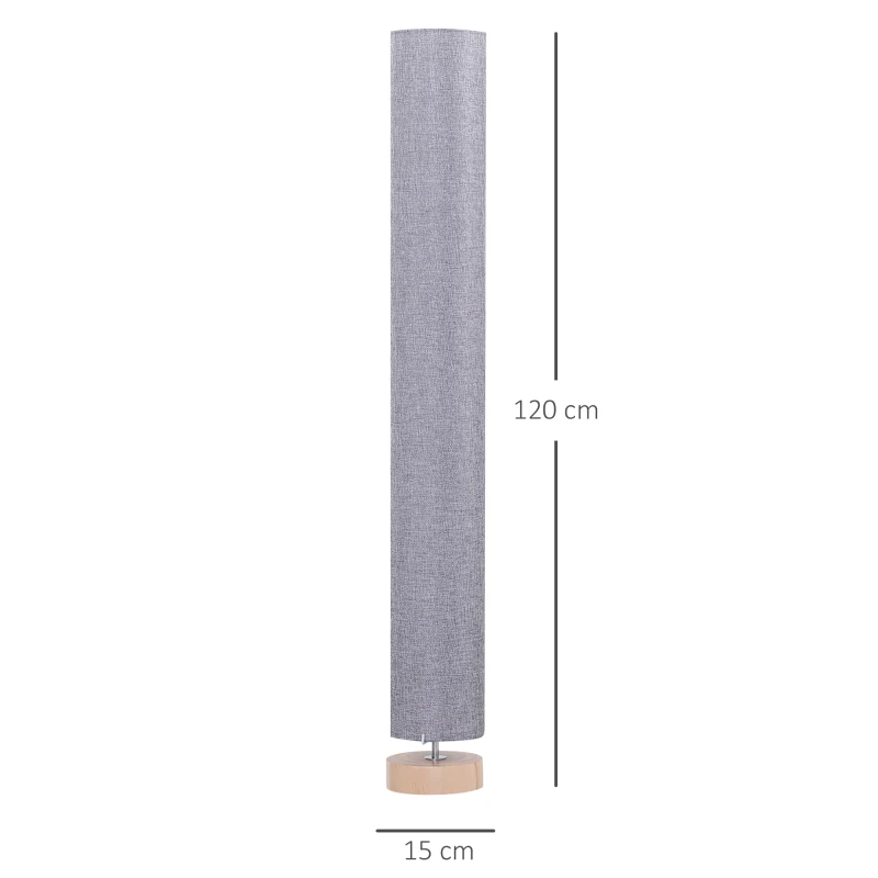 HOMCOM Lámpara de Pie Lámpara de Salón con Casquillo Máx. 40 W E27 Pantalla de Lino y Marco de Metal Ø15x120 cm Gris