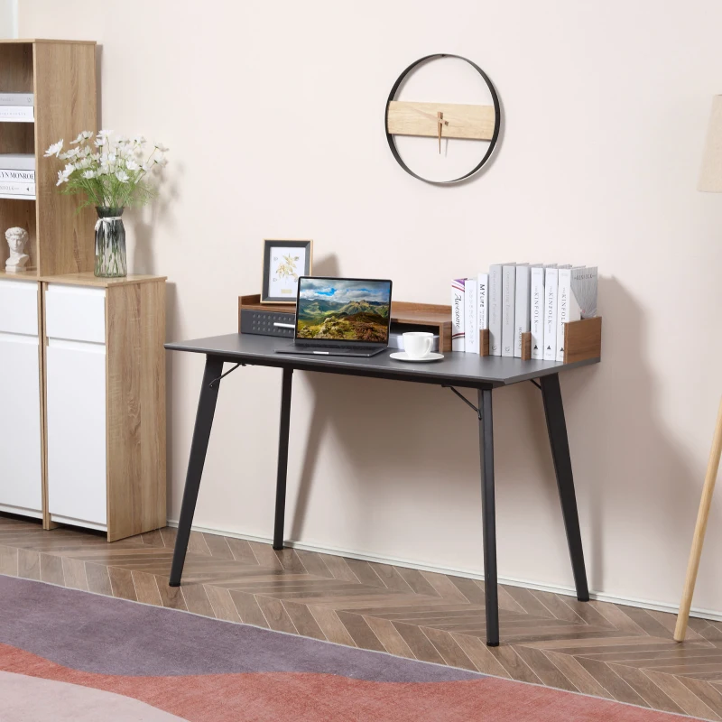 HOMCOM Small Computer Desk with Monitor Stand, Drawer and Storage Compartments, Home Office Desk for Small Spaces, Study Table, Black