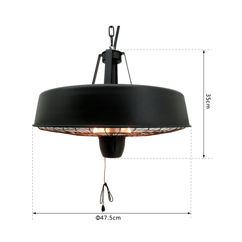 HOMCOM Chauffage radiant suspendu Ø 48 x 35H cm 2 tubes 1000/2500 W chaine + mousqueton intégrés noir