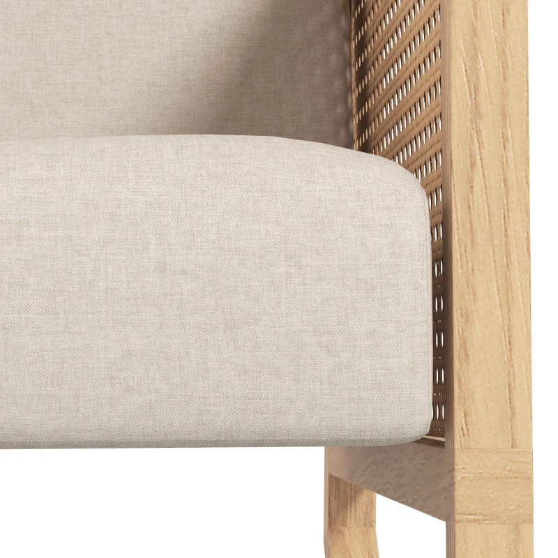 HOMCOM Fauteuil à bascule rocking chair design tissu effet lin accoudoirs cannage style bohème structure en d'hévéa gris clair