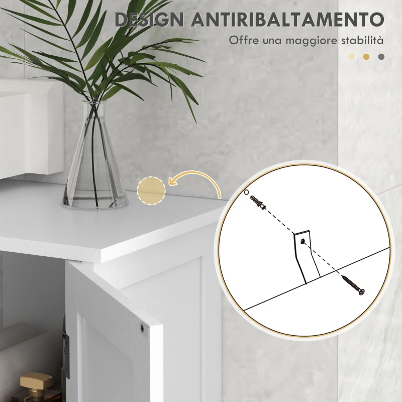 kleankin Mobile Sotto Lavabo Bagno con Armadietto a 2 Ante e 3 Ripiani Aperti in Legno, 90x30x60cm, Bianco