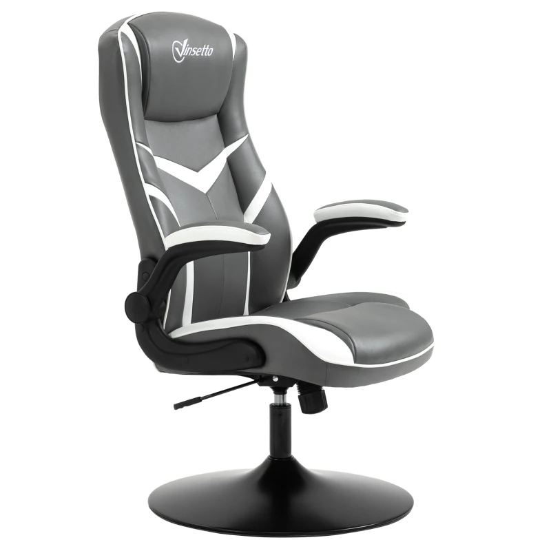 Vinsetto Gaming Chair Ergonomic Computer Chair with Adjustable Height Pedestal Base, Home Office Desk Chair PVC Leather Exclusive Swivel Chair Grey