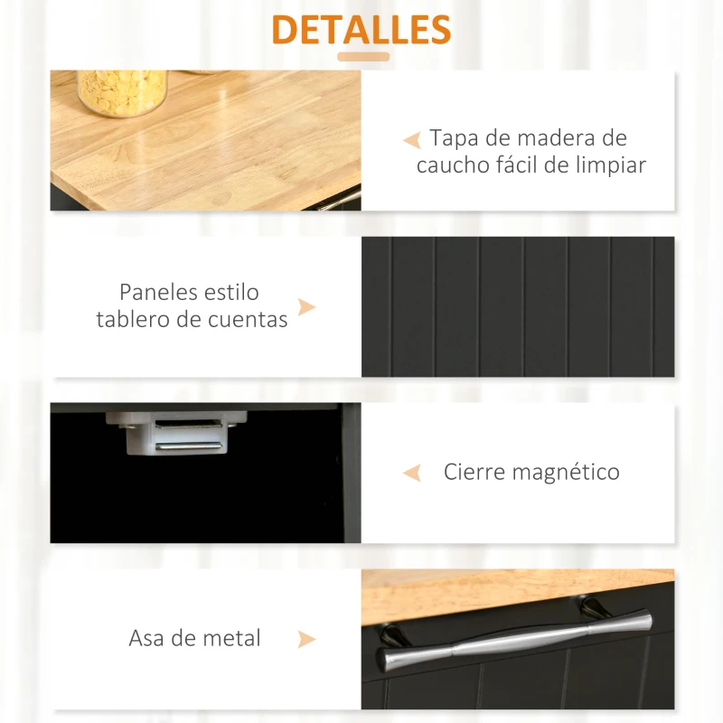 HOMCOM Mueble Auxiliar de Cocina con Ruedas 2 Cajones 2 Puertas Estante Ajustable y Toallero 104x46x91 cm Negro