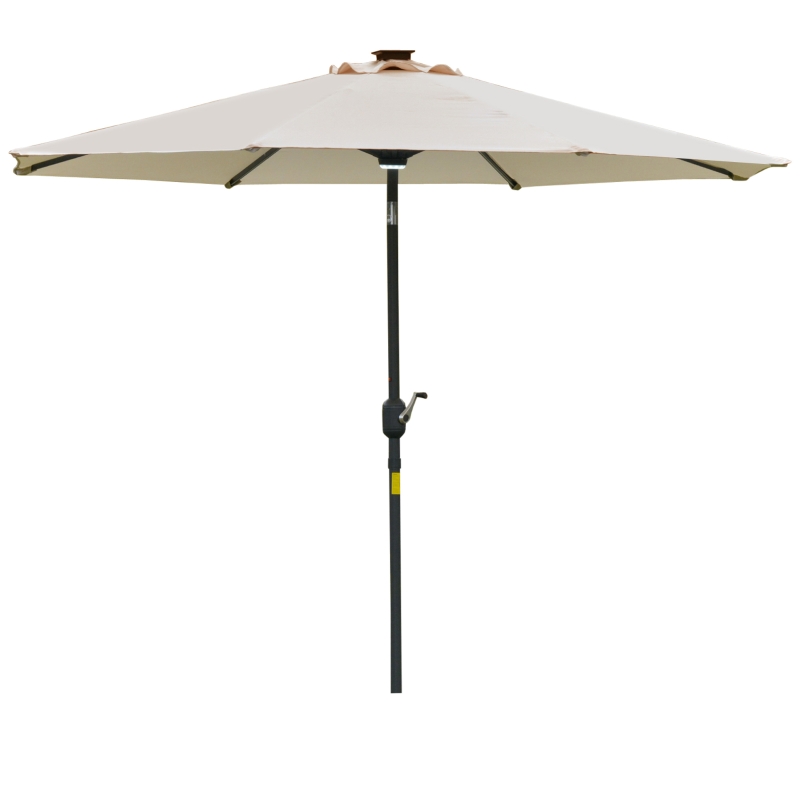 Outsunny Ombrellone da Giardino Φ270 x 245Acm con Apertura a Manovella e Inclinabile, Luci LED e Pannello Solare, Crema Bianco