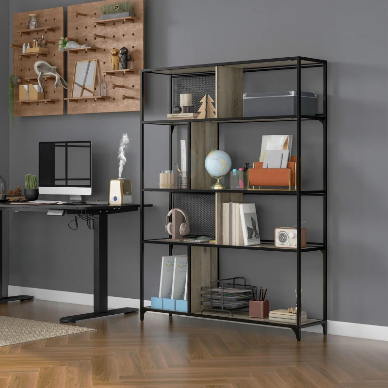 HOMCOM Four Split-Shelf Minimalistic Bookcase - Grey/Black