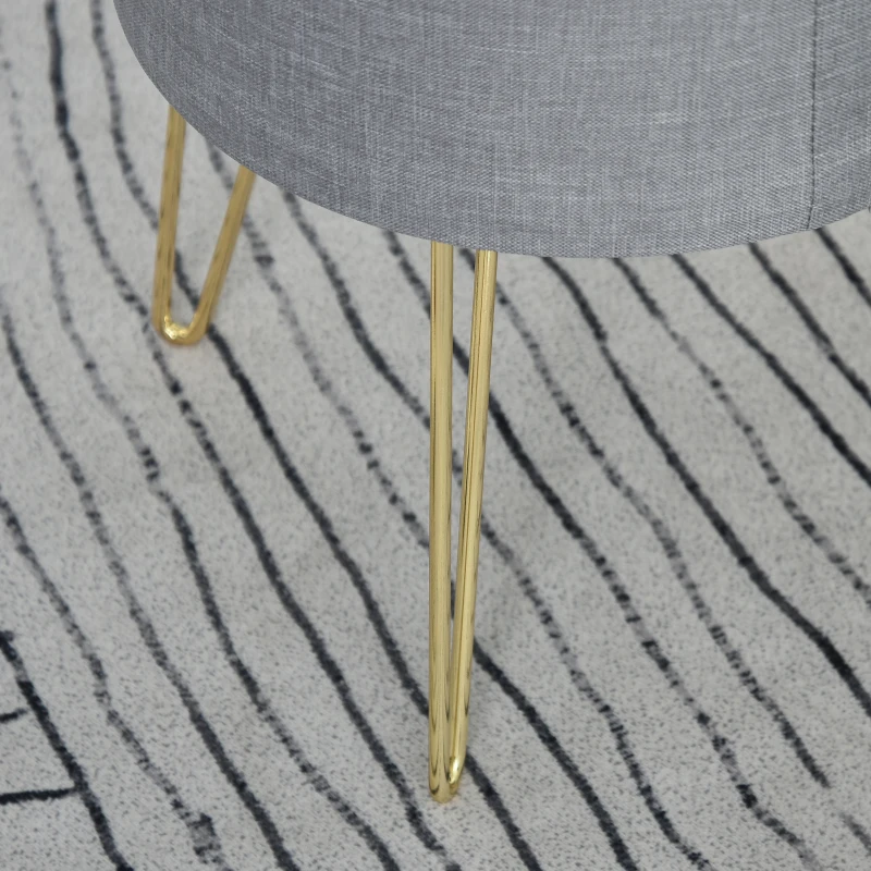 Homcom Sgabello Rotondo con Vano Contenitore in Tessuto Grigio e Oro 36x36x45cm