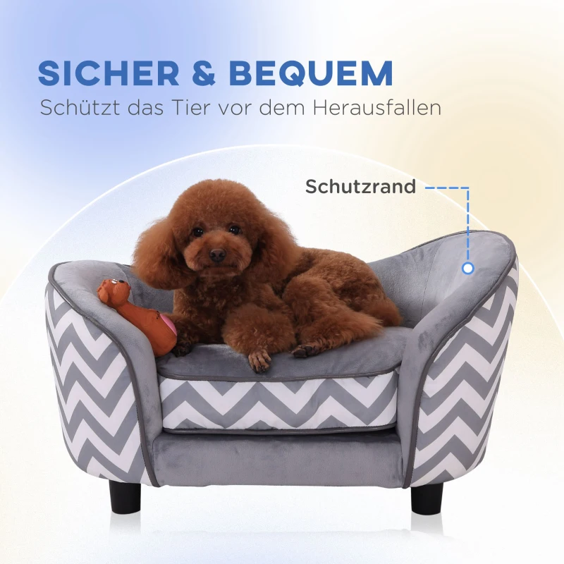 PawHut Haustiersofa Hundecouch Hundesofa Hundebett Hundematte Katze Kissen gepolstert Holz Schaumstoff Grau 68,5 x 40,5 x 40,5 cm